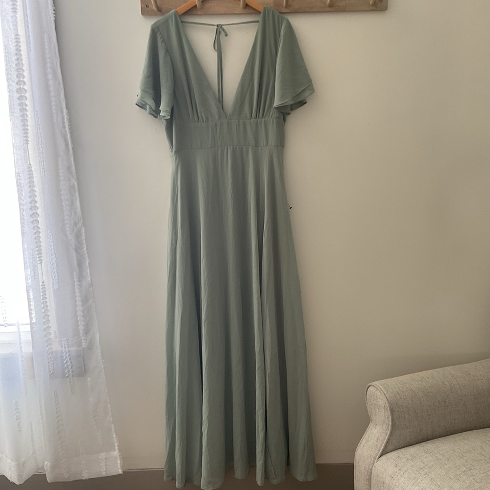 Lulus Promise of Love Sage Brush Green Line Skirt Chiffon Maxi Dress XL - Picture 5 of 16